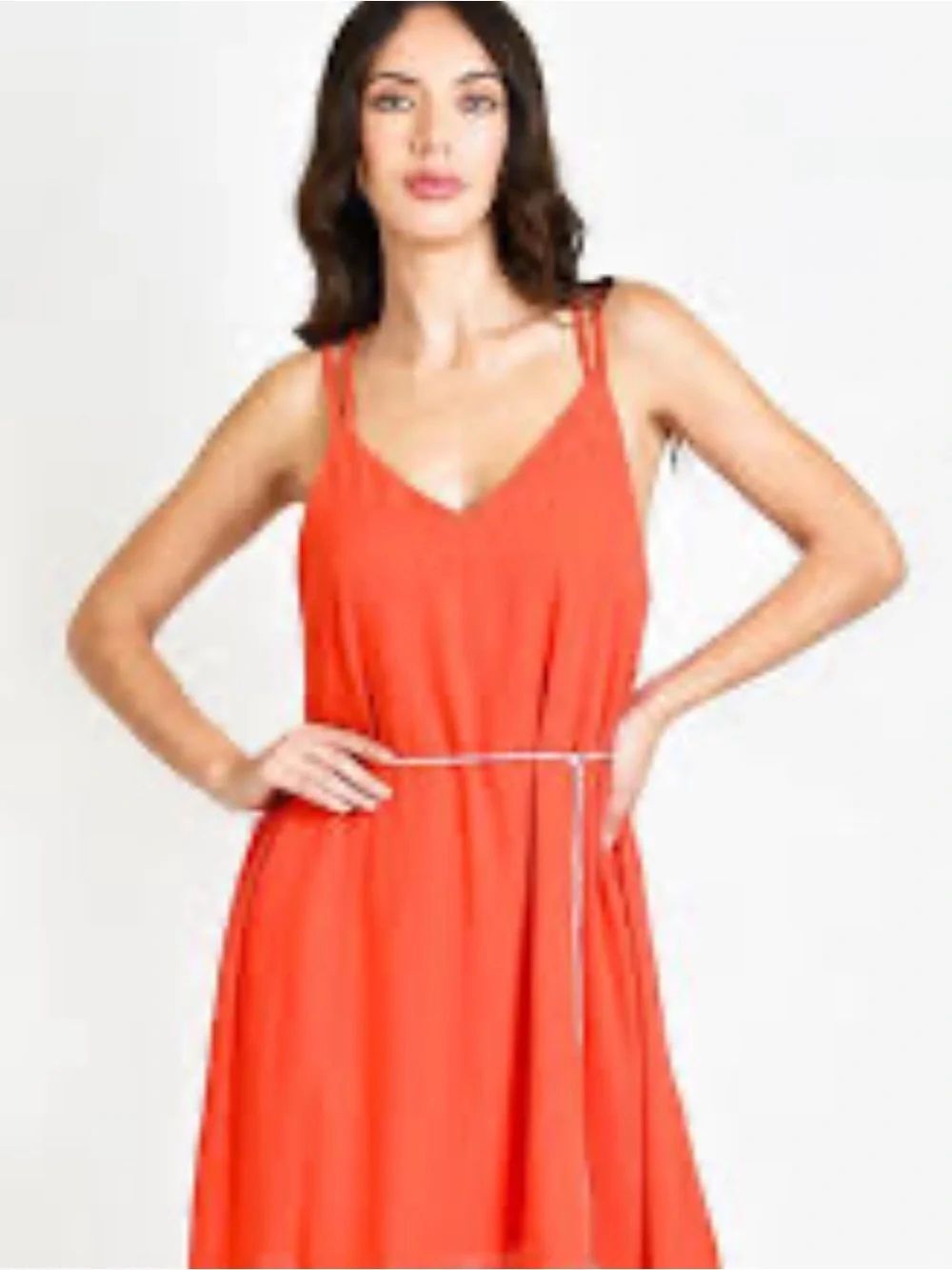 0174 Women’s Orange Mini Dress with Thin Straps